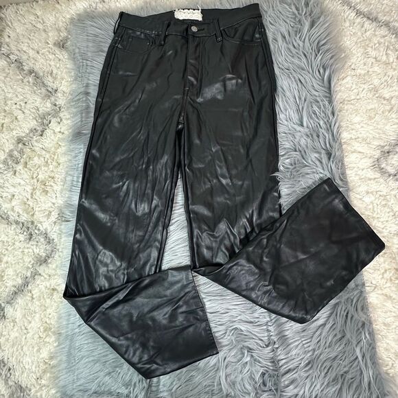 Black Straight Leg Jeans with Sleek Finish faux leather - Picture 10 of 10